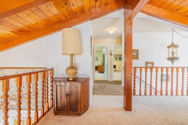 37731 Shoreline Dr, Bass Lake, CA 93604 - hall featuring carpet floors and wood ceiling