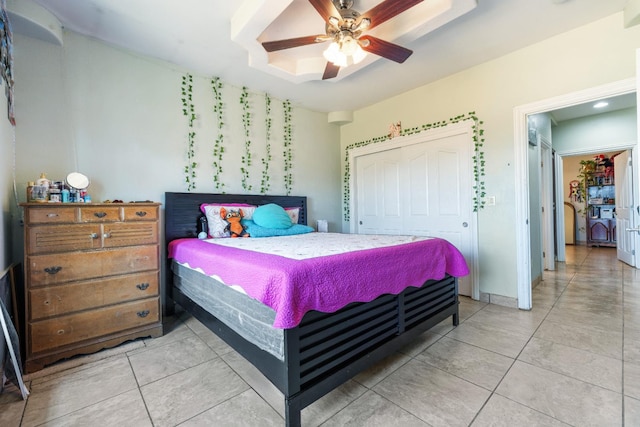 42462 Rd 140, Orosi, CA 93647 - bedroom with a closet, light tile patterned floors, and a ceiling fan