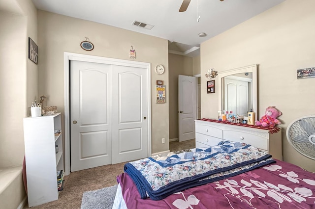 10033 N Baird Ave, Fresno, CA 93730 - bedroom with carpet floors, a closet, and ceiling fan