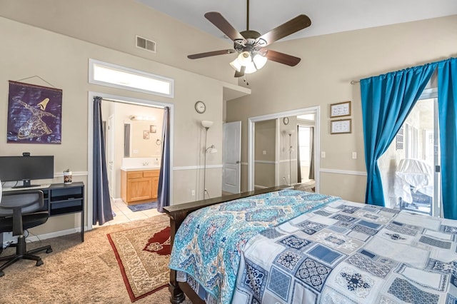10033 N Baird Ave, Fresno, CA 93730 - bedroom with a desk, ceiling fan, and ensuite bath