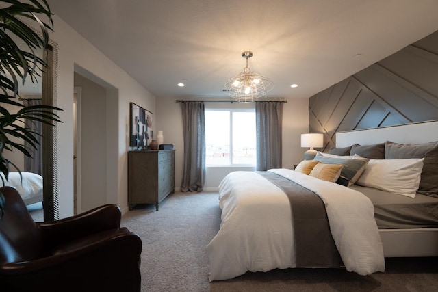 1157 Maclure Ave W, Madera, CA 93636 - carpeted bedroom with a chandelier and recessed lighting
