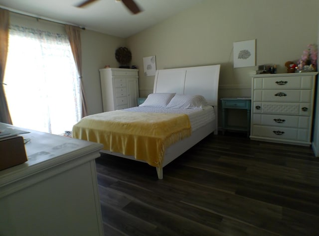 1561 Josephine Ct, Madera, CA 93638 - bedroom with dark wood finished floors, a ceiling fan, and lofted ceiling