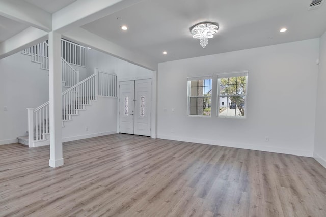 1734 Lester Ave, Clovis, CA 93619 - foyer entrance featuring stairway, wood finished floors, baseboards, and recessed lighting