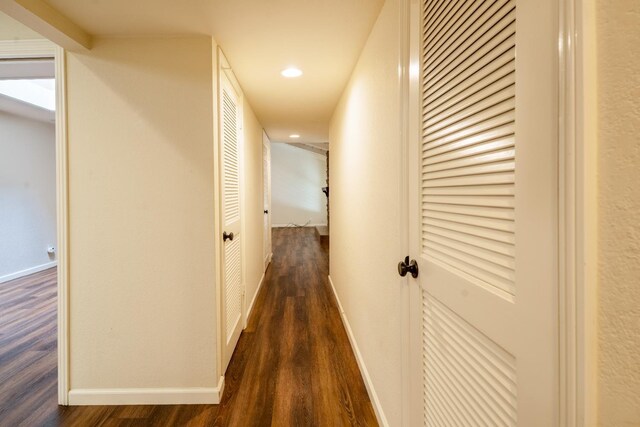 1785 W Calimyrna Ave Unit A, Fresno, CA 93711 - hall with dark wood-type flooring, baseboards, and recessed lighting