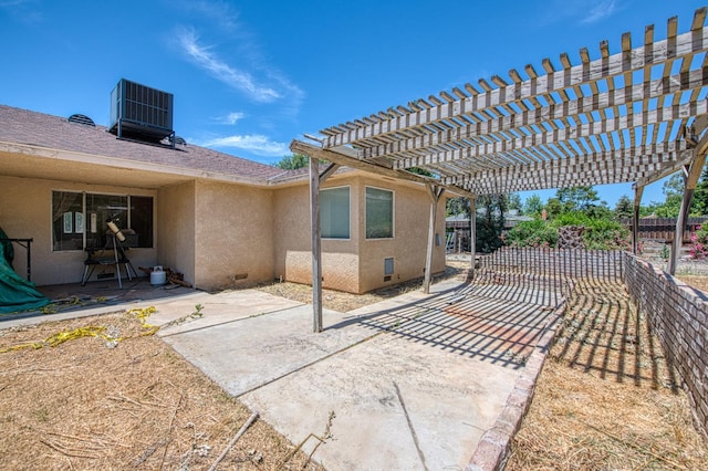 7820 N Fancher Rd, Clovis, CA 93619 - view of patio / terrace with central air condition unit and a pergola