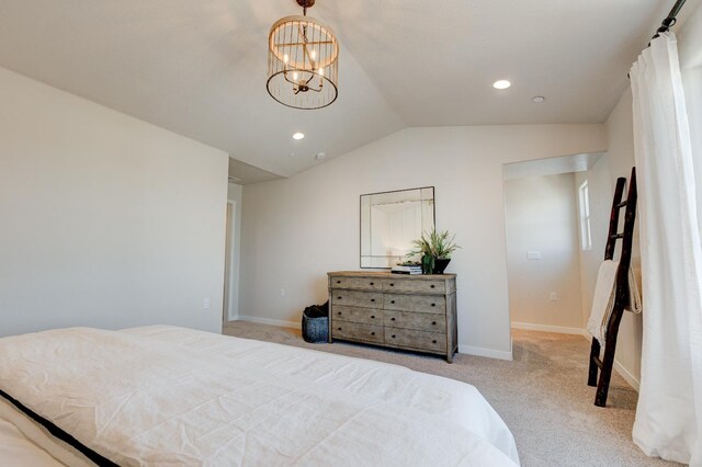 1151 Maclure Ave W, Madera, CA 93636 - bedroom featuring lofted ceiling, carpet flooring, baseboards, a chandelier, and recessed lighting