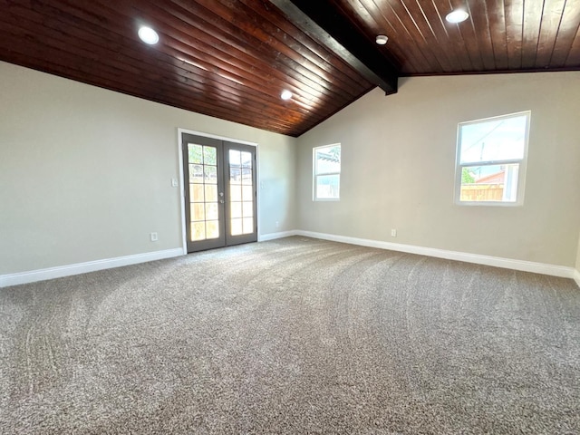 4221 E Grant Ave, Fresno, CA 93702 - spare room featuring baseboards, recessed lighting, french doors, carpet, and wood ceiling