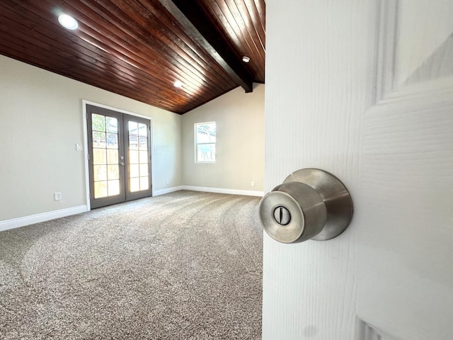 4221 E Grant Ave, Fresno, CA 93702 - spare room with baseboards, french doors, wooden ceiling, carpet floors, and recessed lighting
