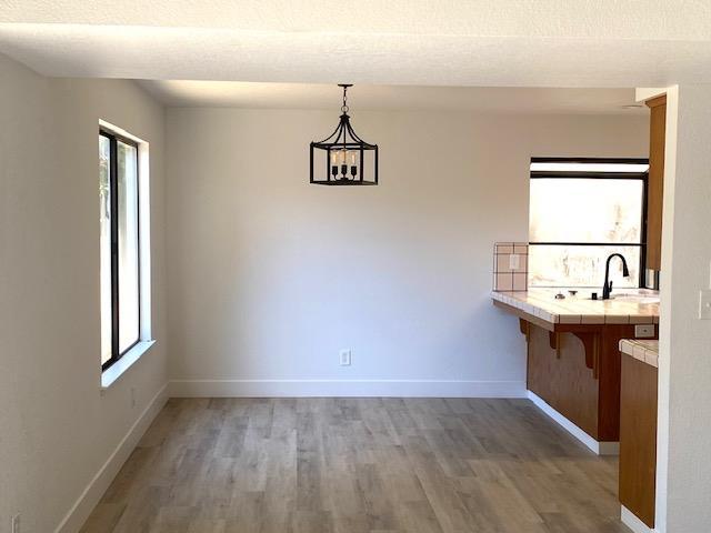 485 E Alluvial Ave Unit 102, Fresno, CA 93720 - unfurnished dining area featuring light wood-type flooring, baseboards, and a sink