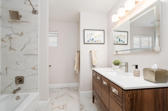 8814 N Spalding, Fresno, CA 93720 - full bathroom with vanity, marble finish flooring, washtub / shower combination, and baseboards