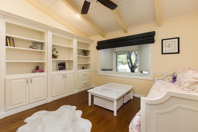 499 E Braddock Dr, Fresno, CA 93720 - bedroom with dark wood-type flooring, wooden ceiling, and ceiling fan
