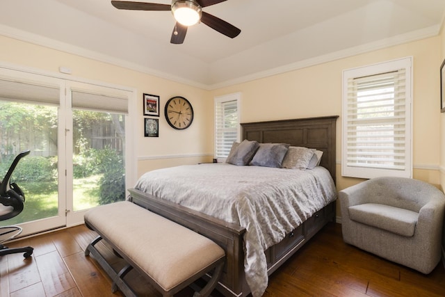 499 E Braddock Dr, Fresno, CA 93720 - bedroom with access to outside, multiple windows, hardwood / wood-style floors, and a raised ceiling