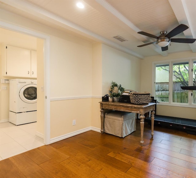 499 E Braddock Dr, Fresno, CA 93720 - office with washer / dryer, ceiling fan, light wood-style floors, and baseboards