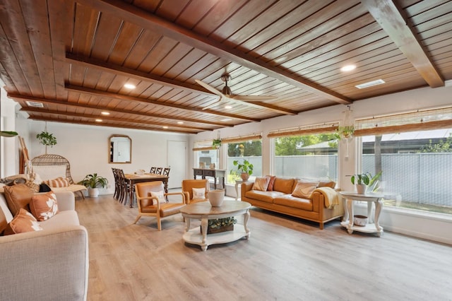 5554 E Montecito Ave, Fresno, CA 93727 - living room with wood ceiling with exposed beams, wood finished floors, and recessed lighting