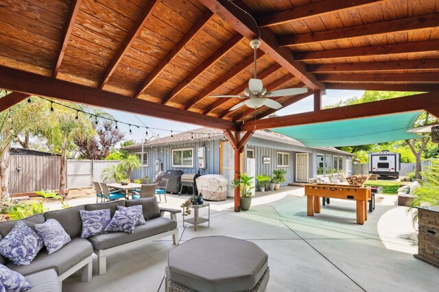 5554 E Montecito Ave, Fresno, CA 93727 - view of patio / terrace featuring outdoor dining area, an outdoor living space, and ceiling fan