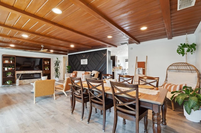 5554 E Montecito Ave, Fresno, CA 93727 - dining area with wood ceiling with exposed beams and wood finished floors