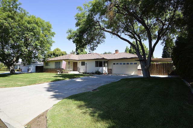 1692 W Tenaya Way, Fresno, CA 93711 - ranch-style home with a garage, a chimney, concrete driveway, and brick siding