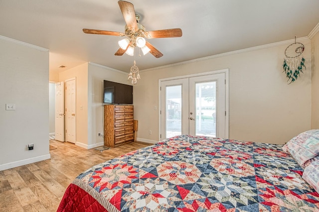 1183 E Dinuba Ave, Fresno, CA 93725 - bedroom featuring french doors, access to exterior, wood finished floors, ornamental molding, and baseboards