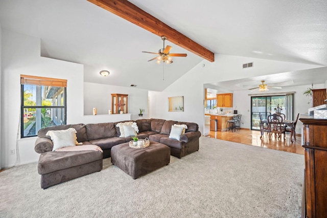 18118 Rd 26, Madera, CA 93638 - living area featuring light carpet, a ceiling fan, and baseboards