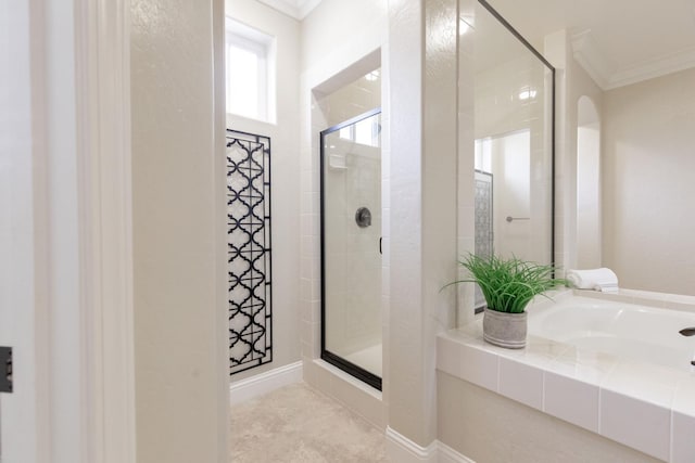 2138 El Paso Ave, Clovis, CA 93611 - full bath featuring a stall shower, a bath, and ornamental molding