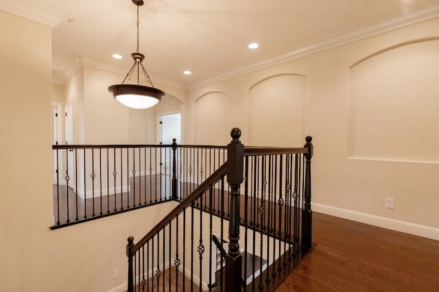 2138 El Paso Ave, Clovis, CA 93611 - stairs with wood finished floors, baseboards, recessed lighting, and ornamental molding