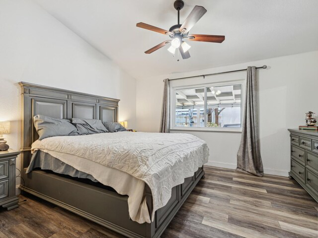 279 Lily Ave, Sanger, CA 93657 - bedroom featuring vaulted ceiling, dark wood-style floors, and a ceiling fan