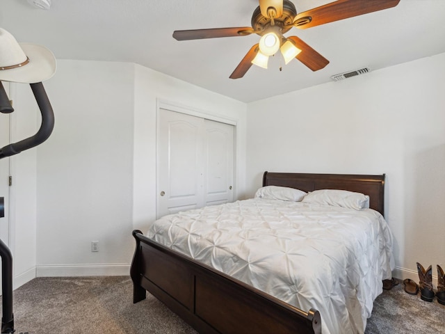 279 Lily Ave, Sanger, CA 93657 - bedroom featuring carpet flooring, baseboards, a closet, and a ceiling fan