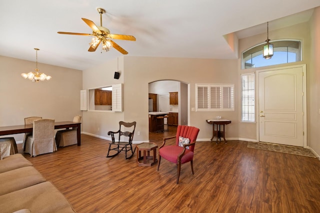 5125 N Via Amore, Fresno, CA 93711 - living room featuring arched walkways, healthy amount of natural light, wood finished floors, and a ceiling fan