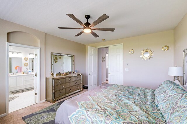 2701 Glade Ave, Madera, CA 93637 - carpeted bedroom with ensuite bath and a ceiling fan