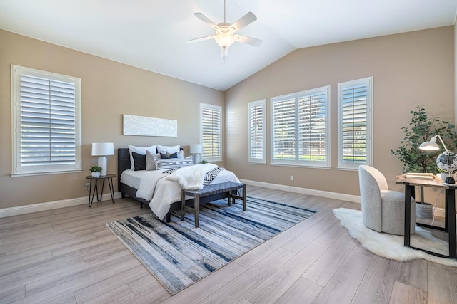 1977 N Dara Ave, Clovis, CA 93619 - bedroom featuring light wood-type flooring, lofted ceiling, and ceiling fan