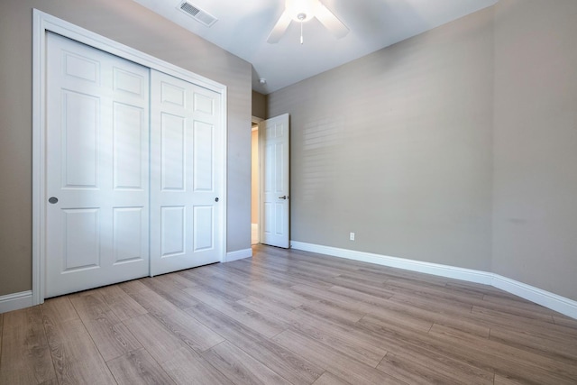 1977 N Dara Ave, Clovis, CA 93619 - unfurnished bedroom with light wood finished floors, baseboards, a closet, and a ceiling fan