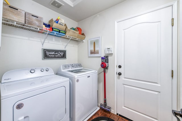 2602 E Pryor Dr, Fresno, CA 93720 - laundry area with separate washer and dryer and dark wood finished floors