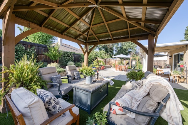 2602 E Pryor Dr, Fresno, CA 93720 - fenced backyard with an outdoor hangout area, a gazebo, and a patio