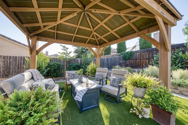 2602 E Pryor Dr, Fresno, CA 93720 - fenced backyard featuring a gazebo and outdoor lounge area