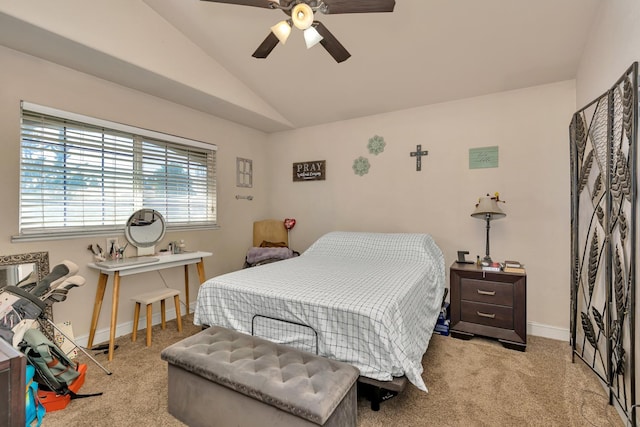 704 Rancho Vista Dr, Atwater, CA 95301 - carpeted bedroom featuring vaulted ceiling, baseboards, and ceiling fan