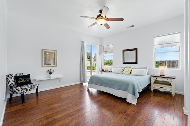 2721 Stuart Ave, Clovis, CA 93611 - bedroom with access to exterior, hardwood / wood-style flooring, baseboards, and ceiling fan