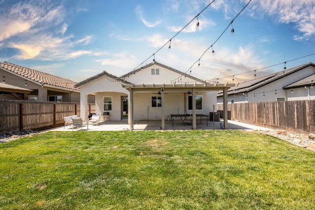 511 Timberline Way S, Madera, CA 93636 - back of house featuring stucco siding, a patio, and a ceiling fan