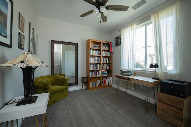 511 Timberline Way S, Madera, CA 93636 - living area featuring ceiling fan, baseboards, and carpet floors