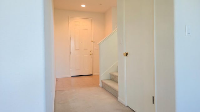 758 Persimmon, Madera, CA 93638 - hall with recessed lighting, stairs, light carpet, and baseboards