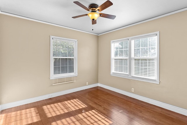 3446 E Lamona Ave, Fresno, CA 93703 - unfurnished room featuring wood finished floors, ornamental molding, and ceiling fan