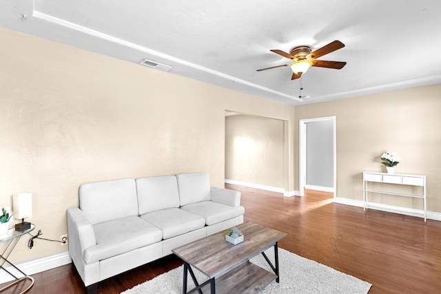 3446 E Lamona Ave, Fresno, CA 93703 - living room with a ceiling fan and wood finished floors