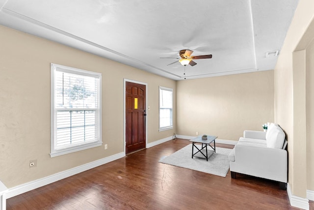 3446 E Lamona Ave, Fresno, CA 93703 - foyer entrance with ceiling fan and wood finished floors