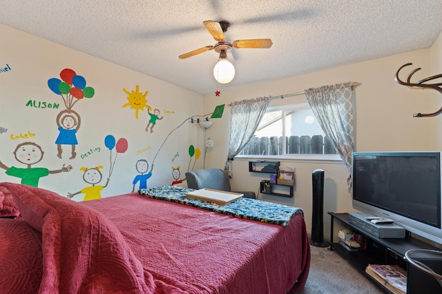 2724 Monocott Dr, Madera, CA 93637 - carpeted bedroom with a textured ceiling and a ceiling fan