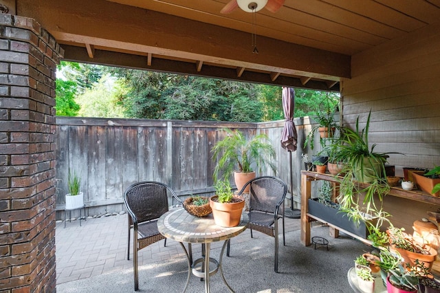 2063 W Barstow Ave, Fresno, CA 93711 - fenced backyard featuring a patio area and a ceiling fan