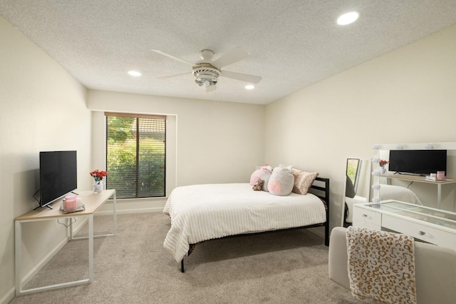 2063 W Barstow Ave, Fresno, CA 93711 - bedroom featuring light carpet, recessed lighting, a textured ceiling, ceiling fan, and baseboards