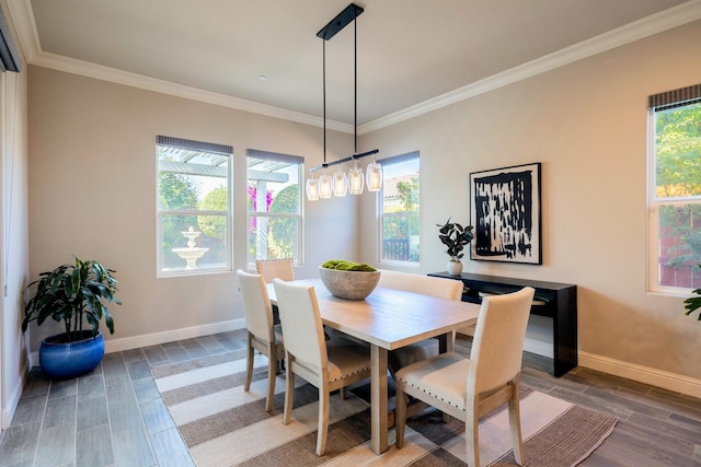 3343 Richmond Ave, Clovis, CA 93619 - dining space with baseboards, wood finish floors, and ornamental molding