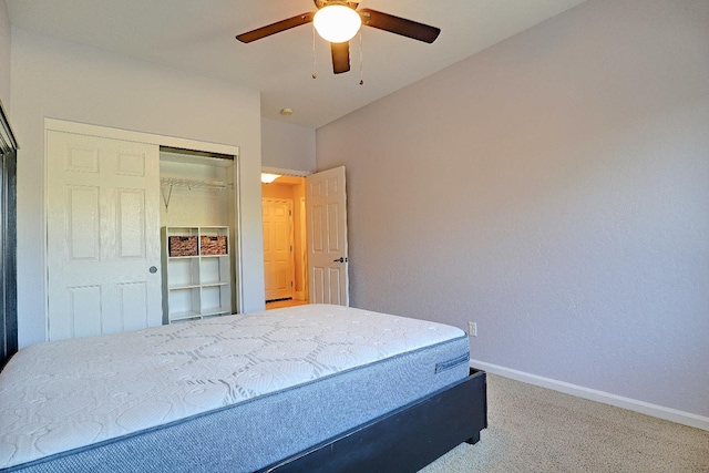 3356 N Burgan Ave, Fresno, CA 93727 - bedroom with carpet floors, a closet, and a ceiling fan