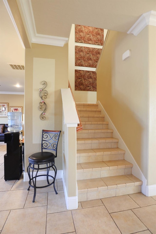 3356 N Burgan Ave, Fresno, CA 93727 - staircase featuring ornamental molding and tile patterned floors