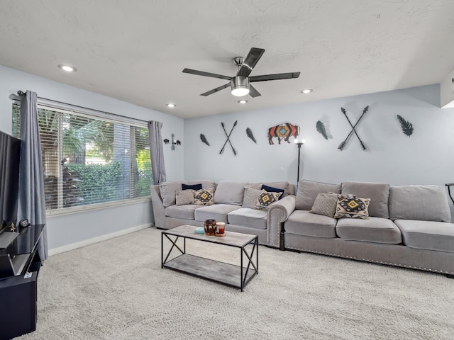 7352 N Adoline Ave, Fresno, CA 93711 - living area featuring carpet flooring, recessed lighting, baseboards, and a ceiling fan