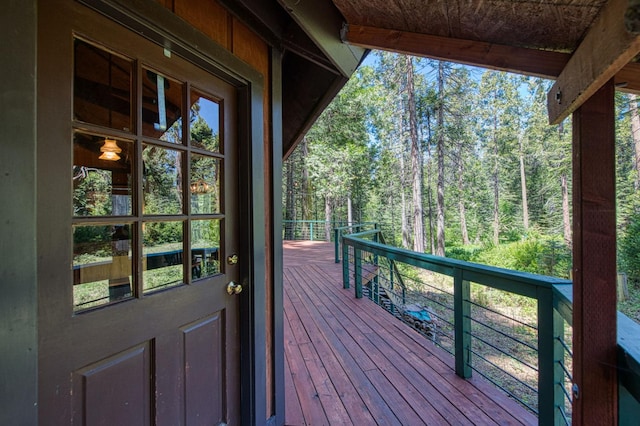 42272 Hanging Branch Rd, Shaver Lake, CA 93664 - wooden terrace with a forest view
